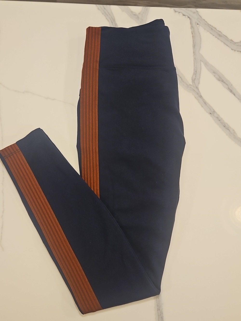 Kids Navy Leggings with Rust Side Stripe